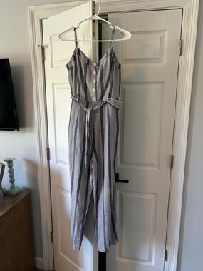 Rails Striped Navy and White Sleeveless Jumpsuit with Belt